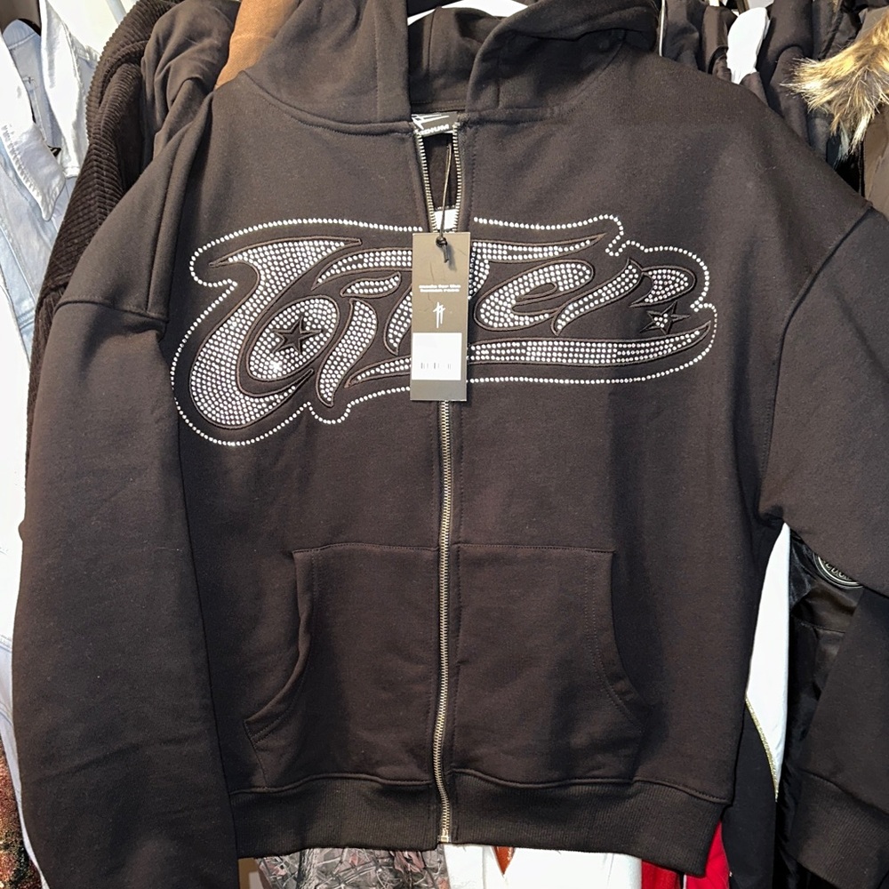 Black Rhinestone Zip-Up Hoodie